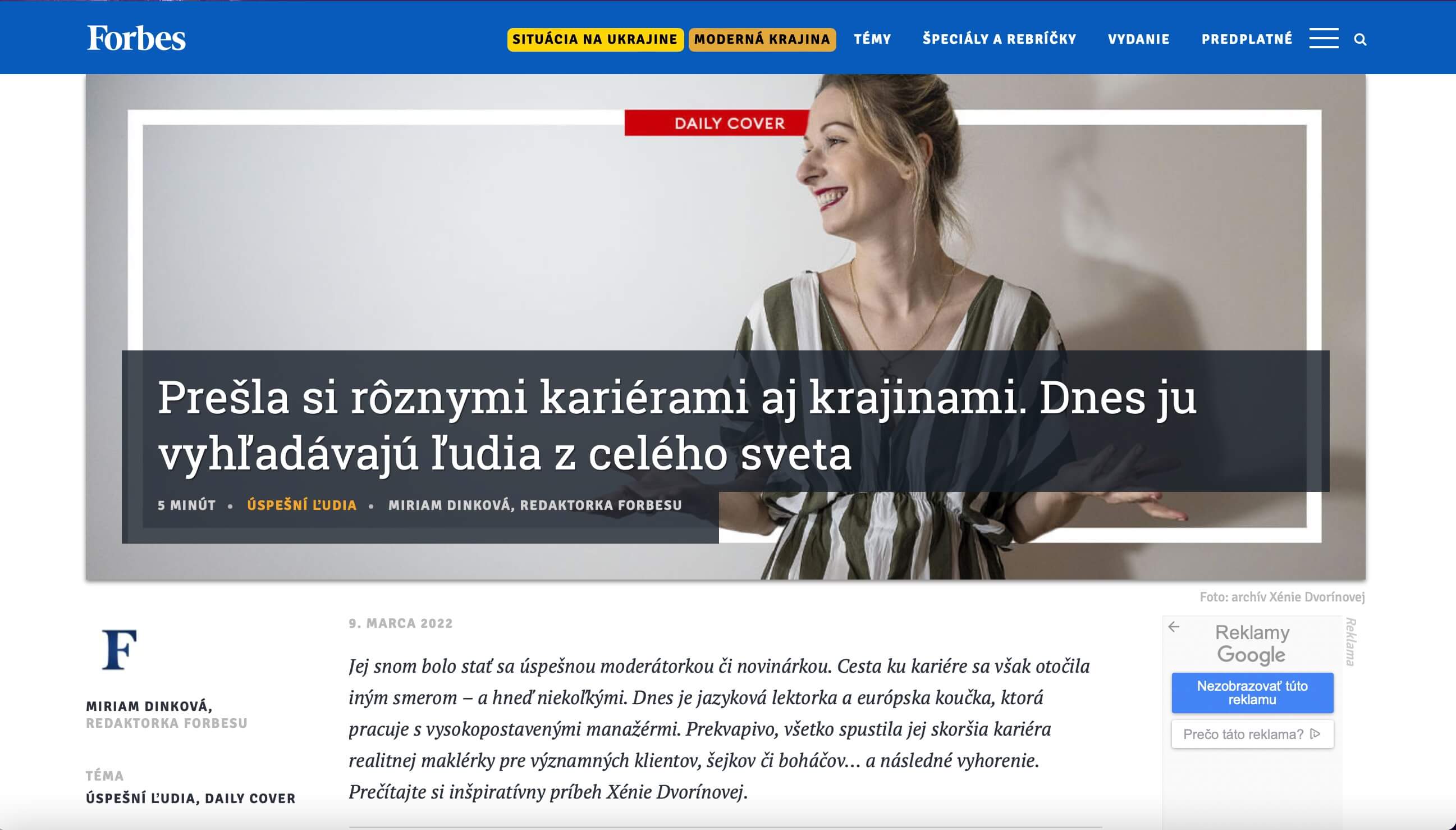 Xenia in Forbes.sk online magazine